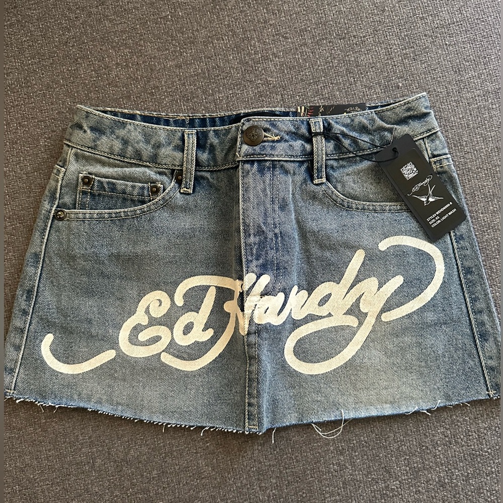 ED HARDY DRAGON DENIM MINI SKIRT